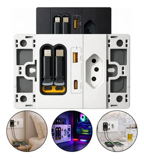 Tomada Inteligente — tomada, USB, USB-C e 2 cabos retráteis numa peça só - Well Tools®