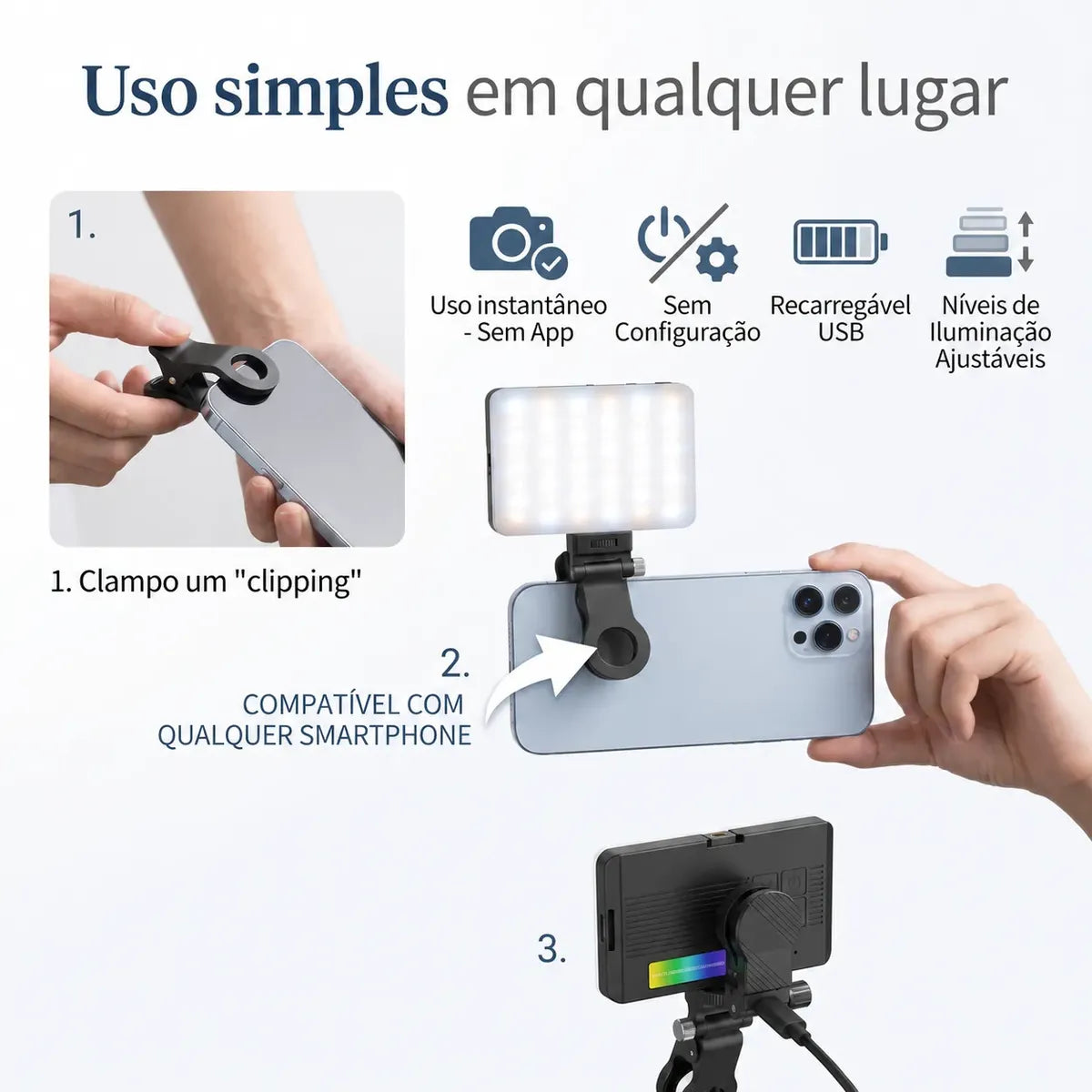 Luz LED RGB Portátil para Celular e Câmera 2700-6500K CRI95 1800mAh - Well Tools®