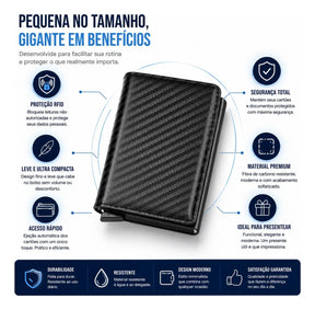 Carteira Masculina Couro PU Preta RFID Anti-Roubo Automática - Well Tools®