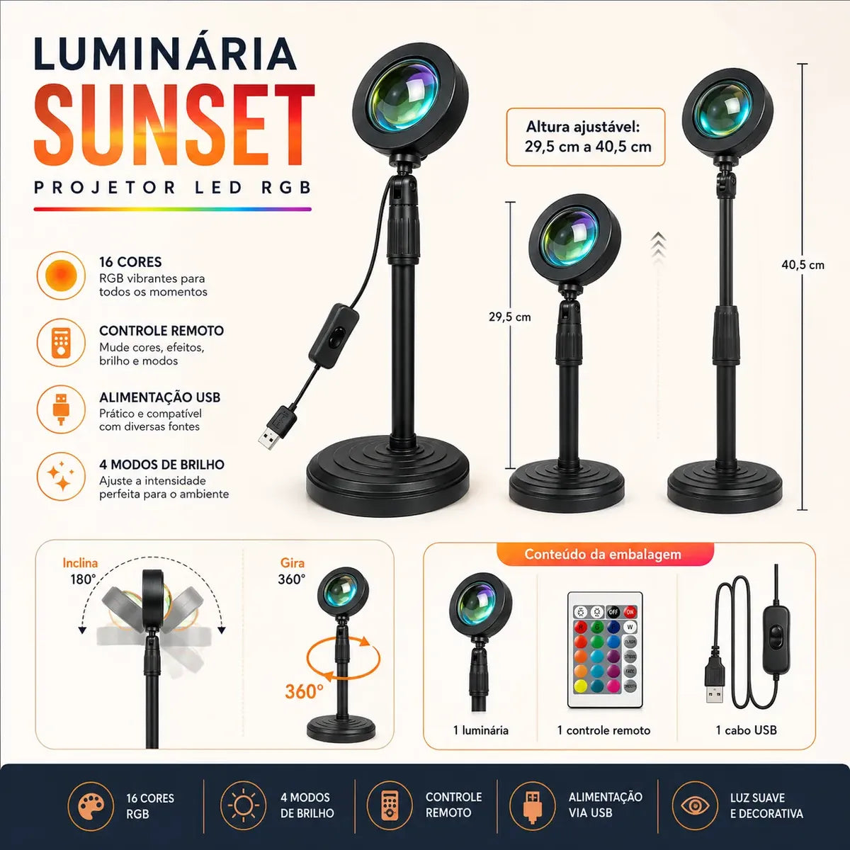 Lâmpada LED Pôr do Sol com Controle Remoto e Efeito Nascer do Sol - Well Tools®