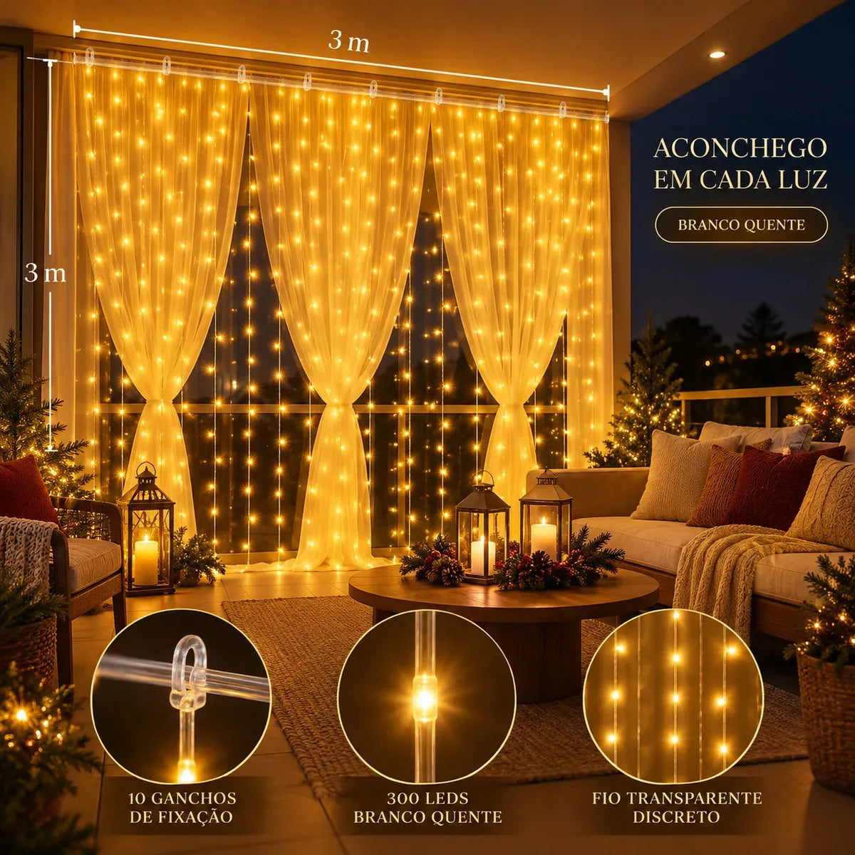 Cortina de LED 320 Luzes 3x3m para Decoração de Natal, Festas e Casamentos – Well Tools®