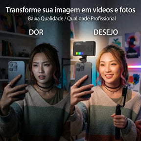 Luz LED RGB Portátil para Celular e Câmera 2700-6500K CRI95 1800mAh - Well Tools®