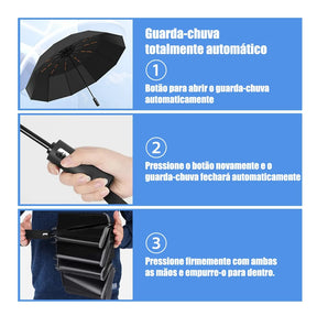 Guarda-Chuva Automático Grande 12 Hastes UV Reforçado Dobrável - Well Tools®