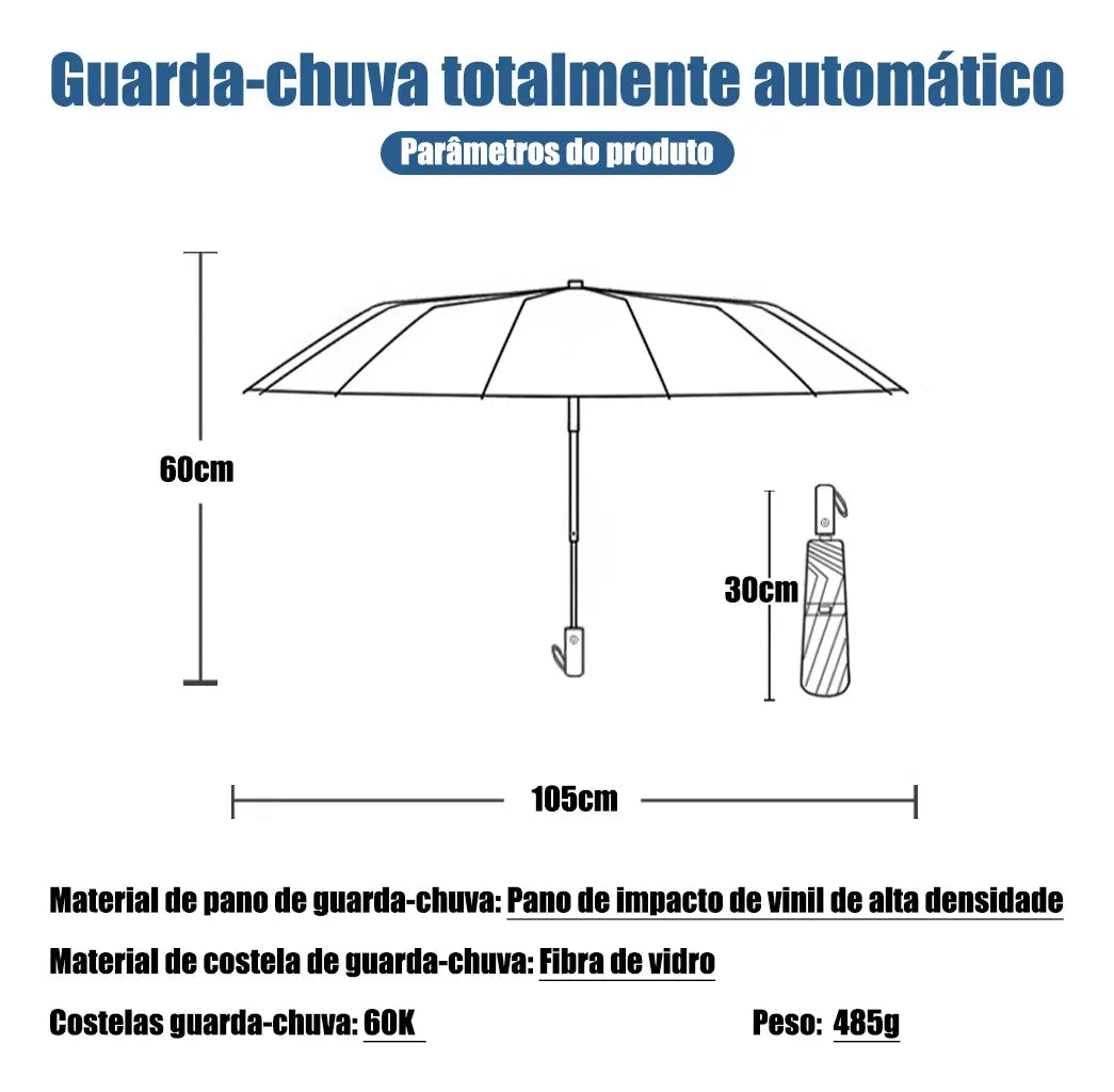 Guarda-Chuva Automático Grande 12 Hastes UV Reforçado Dobrável - Well Tools®