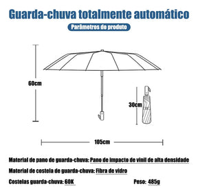 Guarda-Chuva Automático Grande 12 Hastes UV Reforçado Dobrável - Well Tools®