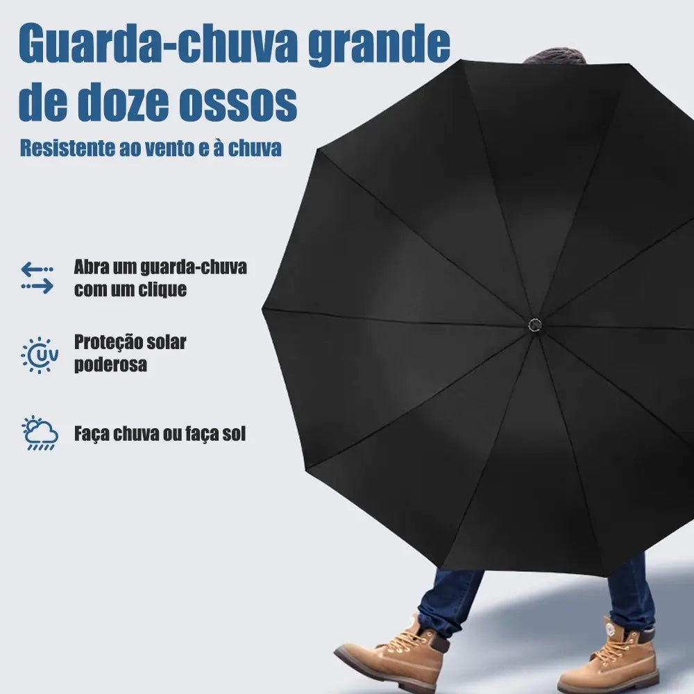 Guarda-Chuva Automático Grande 12 Hastes UV Reforçado Dobrável - Well Tools®