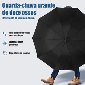 Guarda-Chuva Automático Grande 12 Hastes UV Reforçado Dobrável - Well Tools®