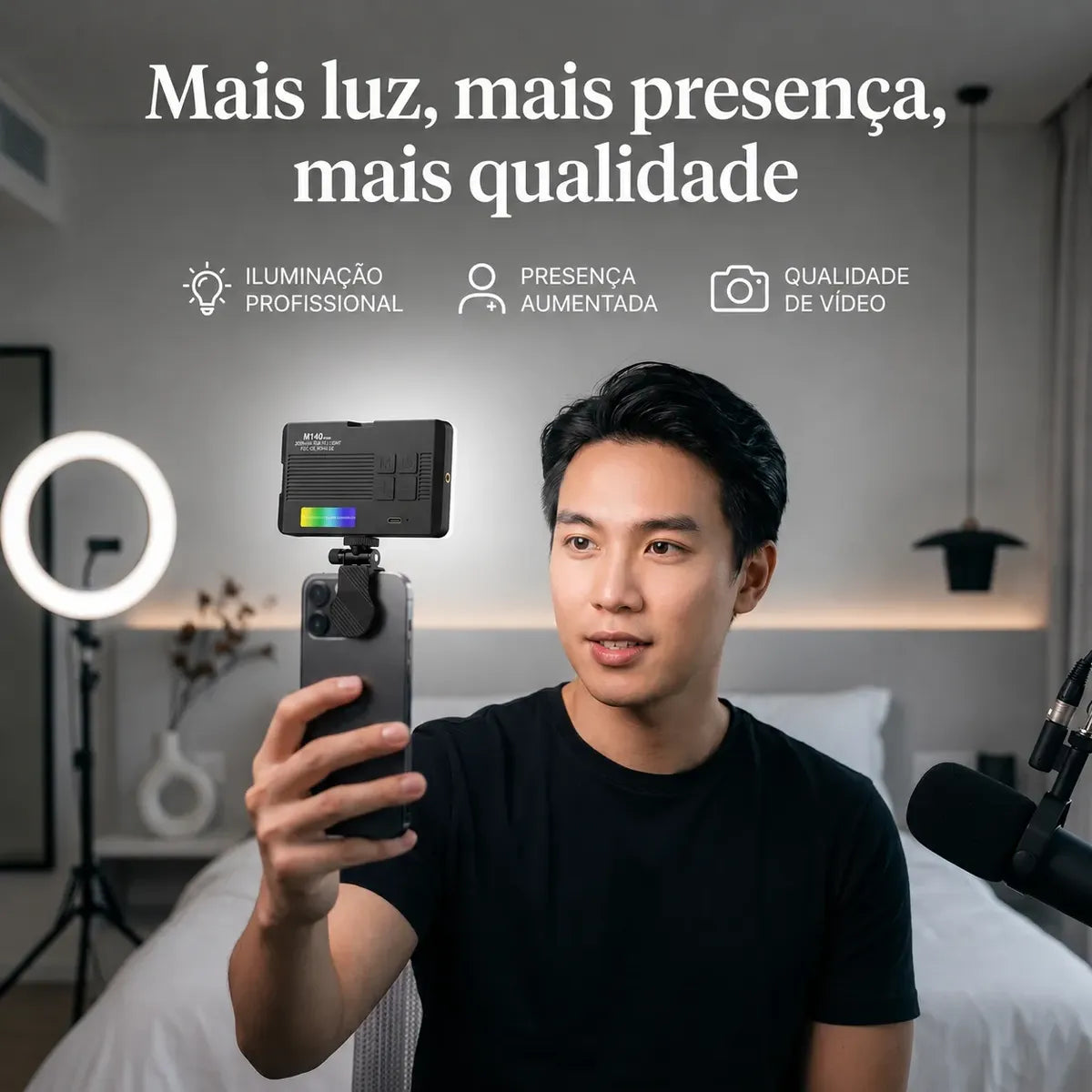 Luz LED RGB Portátil para Celular e Câmera 2700-6500K CRI95 1800mAh - Well Tools®
