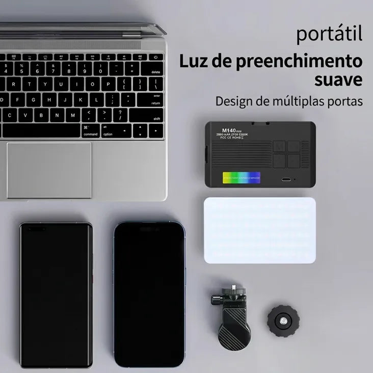Luz LED RGB Portátil para Celular e Câmera 2700-6500K CRI95 1800mAh - Well Tools®