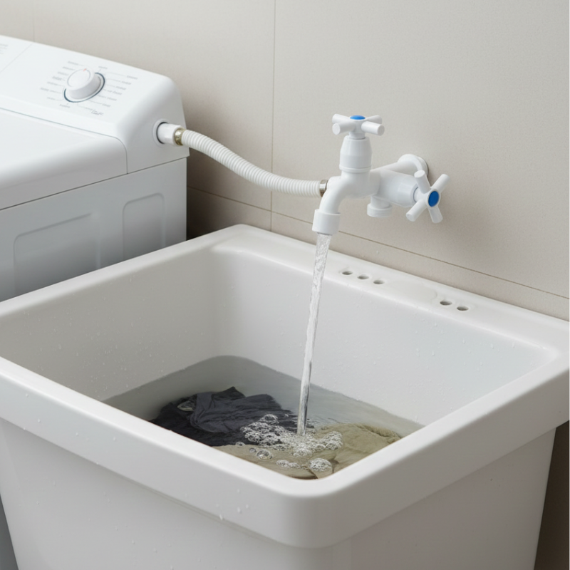 TORNEIRA ABS BRANCA 1/2" X 3/4" COM AREJADOR CRUZETA  TANQUE E MÁQUINA