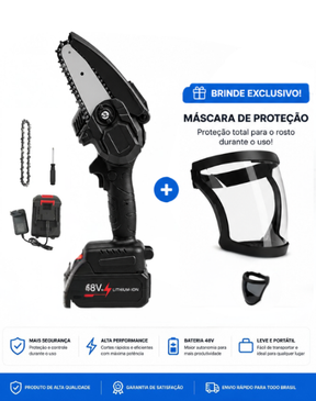 Mini Motosserra Elétrica a Bateria 48V + Brinde Exclusivo – Well Tools®