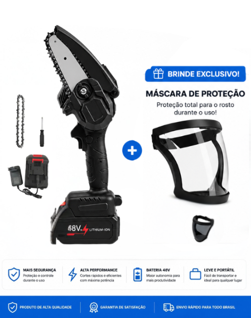 Mini Motosserra Elétrica a Bateria 48V + Brinde Exclusivo – Well Tools®