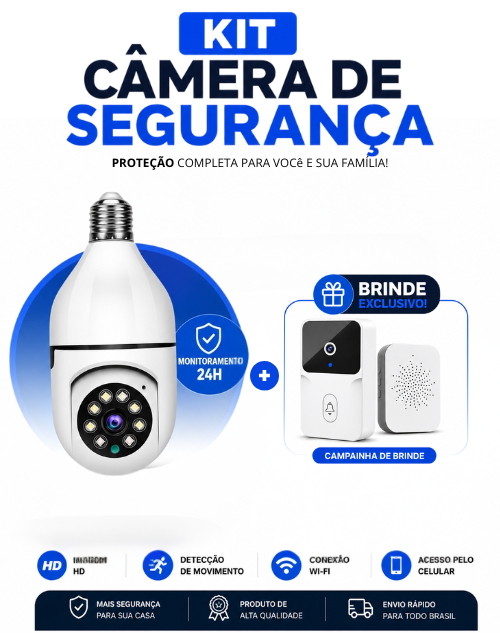 Câmera de Segurança Full HD Wi-Fi 360° com Brinde – Well Tools®