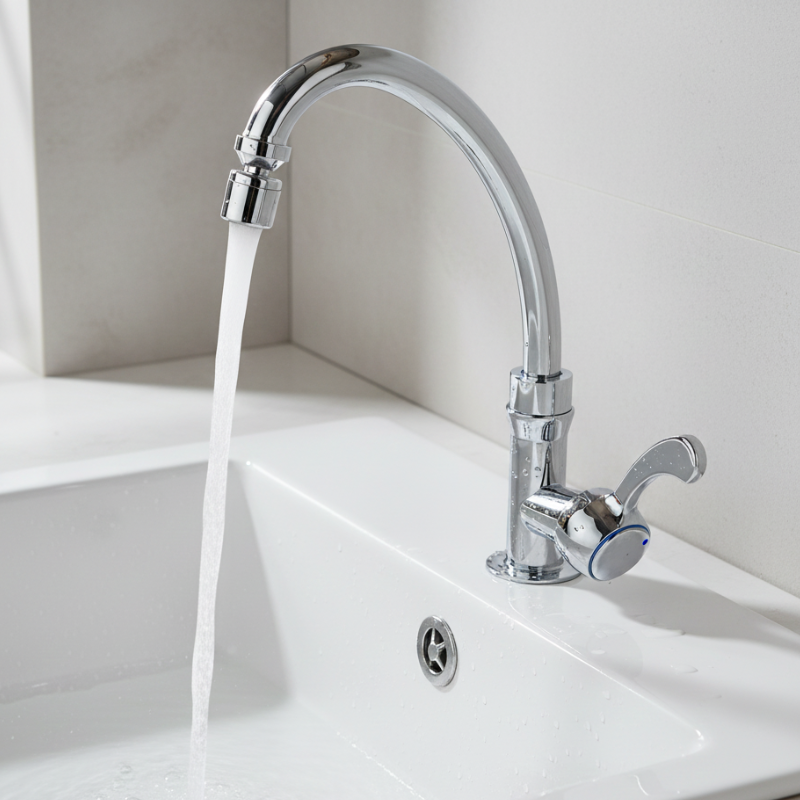 TORNEIRA ABS CROMADA MODELO J COM AREJADOR ÁGUA FRIA PARA COZINHA