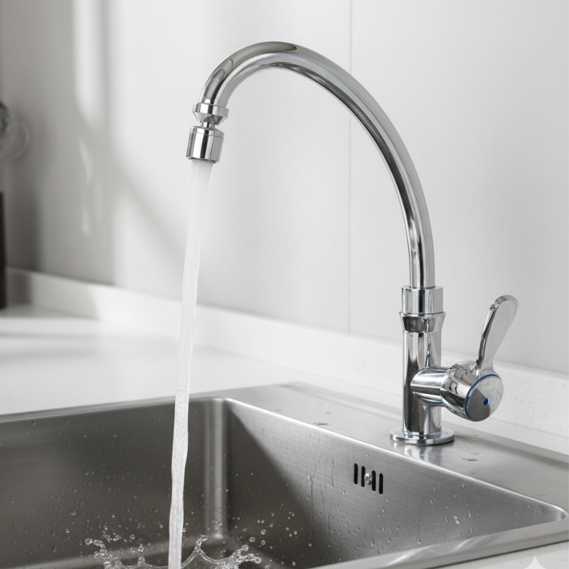 TORNEIRA ABS CROMADA MODELO J COM AREJADOR ÁGUA FRIA PARA COZINHA