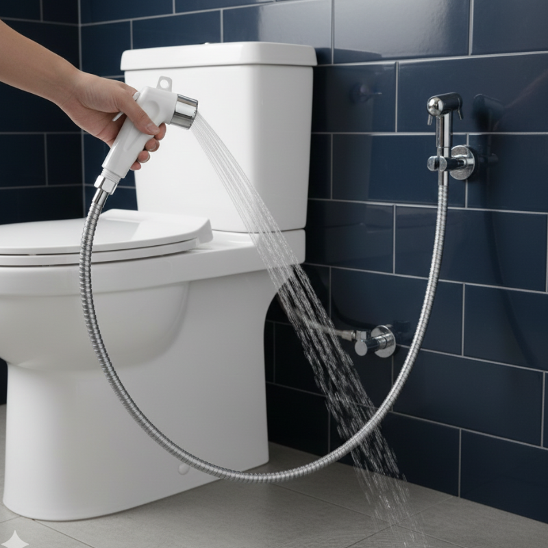 DUCHA HIGIÊNICA EM INOX POLIDO COM GATILHO BRANCO