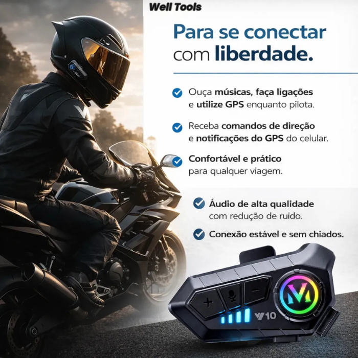 Fone Bluetooth Para Capacete de Moto IP55 Bateria 20h – Well Tools®