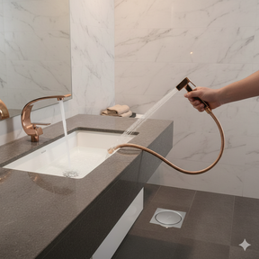 (KIT LAVATÓRIO ROSE GOLD) Torneira + Ducha + Ralo Click