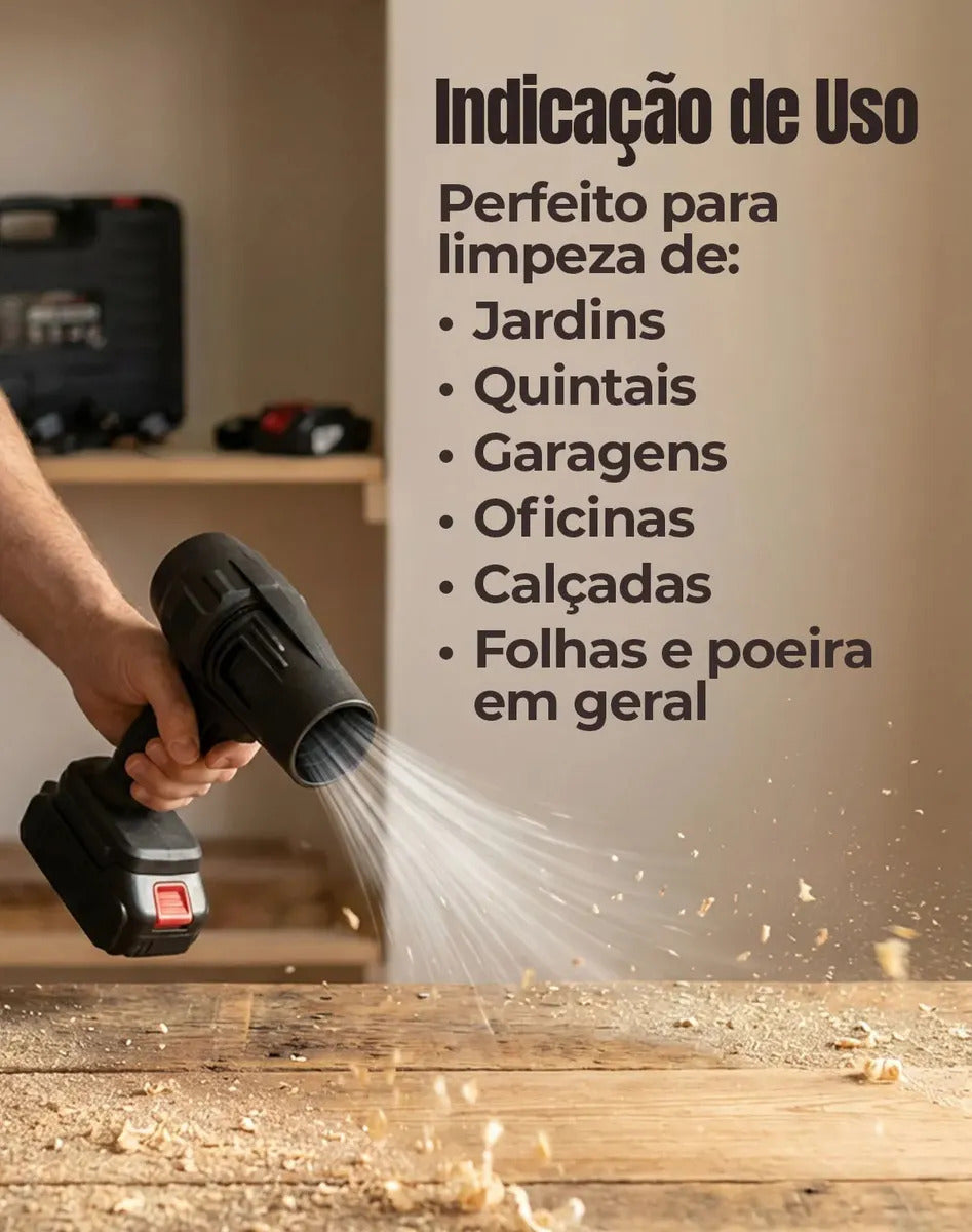 Soprador De Folhas Portátil Turbo 48v 800w Sem Fio + 2 Baterias E Maleta Limpeza - Marca Well Tools