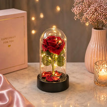 Rosa Encantada com LED – Flor Eterna Decorativa em Cúpula 15cm - Well Tools®