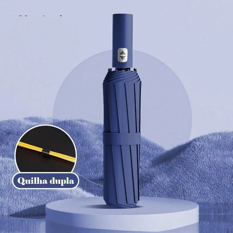 Guarda-Chuva Automático Grande 12 Hastes UV Reforçado Dobrável - Well Tools®