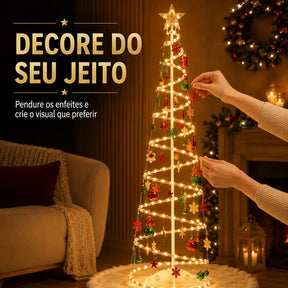 Árvore de Natal Espiral LED 1,80m com Papai Noel e Enfeites Decorativos – Well Tools®