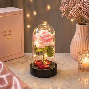 Rosa Encantada com LED – Flor Eterna Decorativa em Cúpula 15cm - Well Tools®