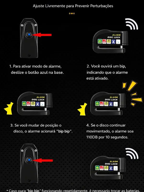 Trava de Disco Antifurto com Alarme 110dB em Alumínio à Prova d'Água para Moto e Bike – Well Tools®