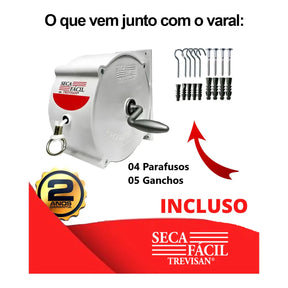 Varal de Roupas Retrátil de Parede 30m Recolhível com Manivela e Corda Resistente – Well Tools®