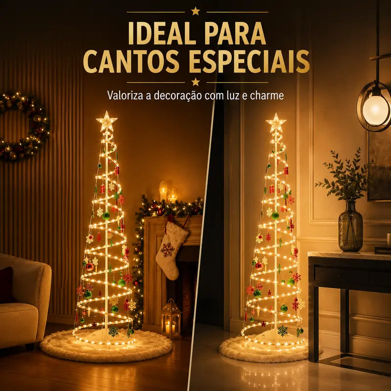 Árvore de Natal Espiral LED 1,80m com Papai Noel e Enfeites Decorativos – Well Tools®