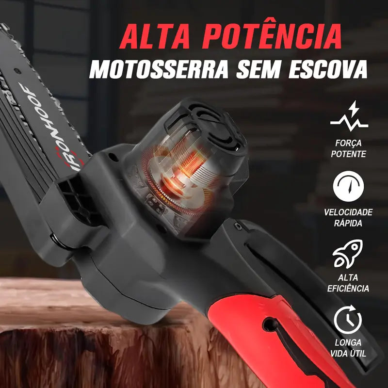 Motosserra Elétrica Brushless 6" sem Fio com Luva e 2 Baterias Recarregáveis Portátil – Well Tools®