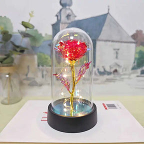 Rosa Encantada com LED – Flor Eterna Decorativa em Cúpula 15cm - Well Tools®