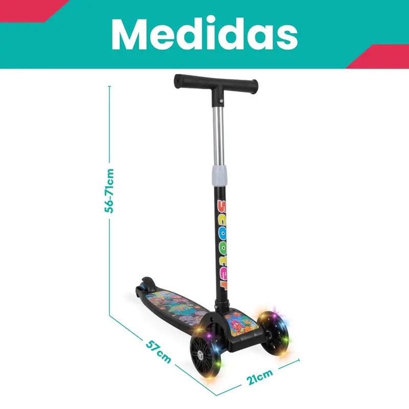 Patinete Infantil 3 Rodas com LED, Dobrável e Ajustável para Meninos e Meninas – Well Tools®