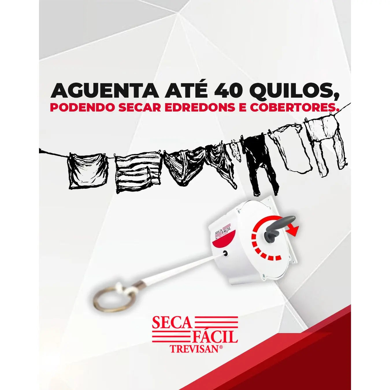 Varal de Roupas Retrátil de Parede 30m Recolhível com Manivela e Corda Resistente – Well Tools®