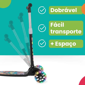 Patinete Infantil 3 Rodas com LED, Dobrável e Ajustável para Meninos e Meninas – Well Tools®