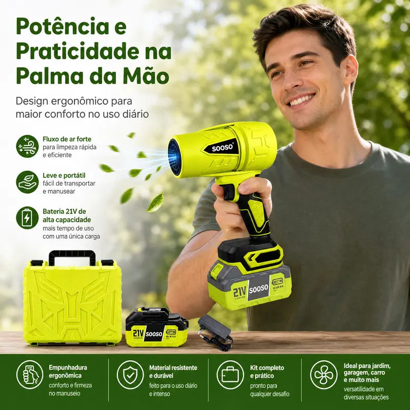 Soprador de Folhas Sem Fio Turbo Jato Potente com Motor de Cobre para Casa, Jardim e Carro – Well Tools®