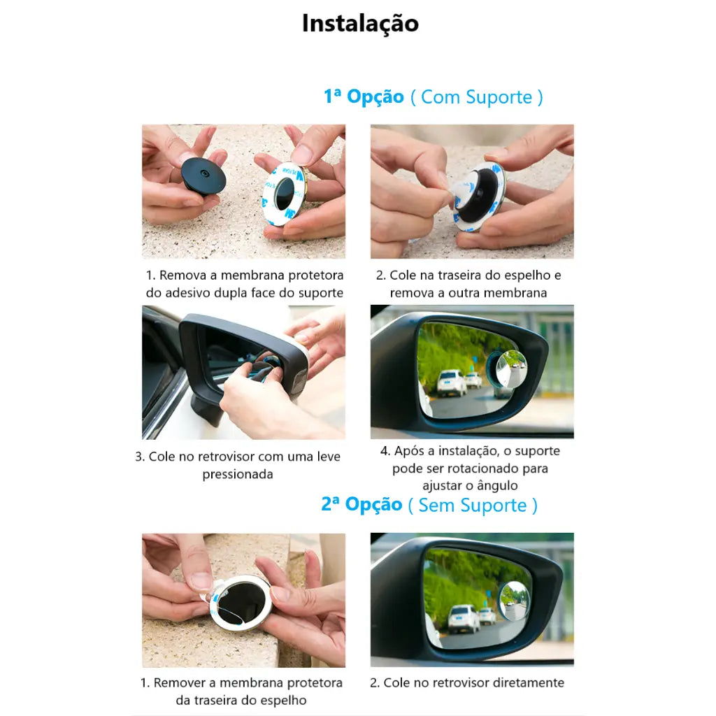 Par de Espelhos Convexos 5cm para Retrovisor Carro e Moto – Auxiliar para Ponto Cego - Well Tools®