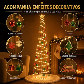Árvore de Natal Espiral LED 1,80m com Papai Noel e Enfeites Decorativos – Well Tools®