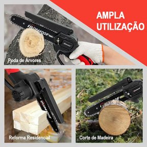Motosserra Elétrica Brushless 6" sem Fio com Luva e 2 Baterias Recarregáveis Portátil – Well Tools®