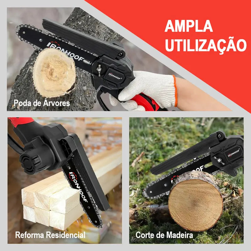 Motosserra Elétrica Brushless 6" sem Fio com Luva e 2 Baterias Recarregáveis Portátil – Well Tools®