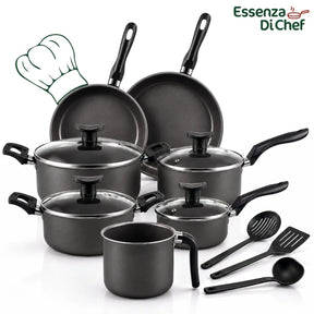 Jogo de Panelas Antiaderentes 10 Peças Teflon com Tampa de Vidro Essenza di Chef - Well Tools®