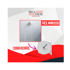 Varal de Roupas Retrátil de Parede 30m Recolhível com Manivela e Corda Resistente – Well Tools®