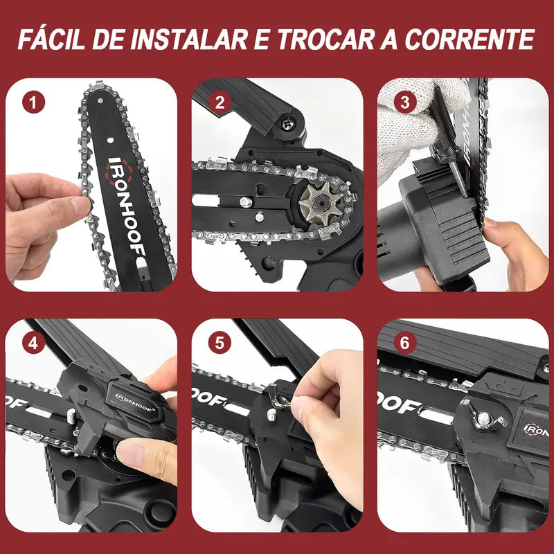 Motosserra Elétrica Brushless 6" sem Fio com Luva e 2 Baterias Recarregáveis Portátil – Well Tools®