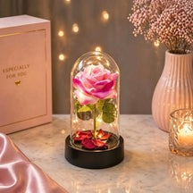 Rosa Encantada com LED – Flor Eterna Decorativa em Cúpula 15cm - Well Tools®