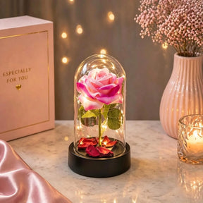 Rosa Encantada com LED – Flor Eterna Decorativa em Cúpula 15cm - Well Tools®