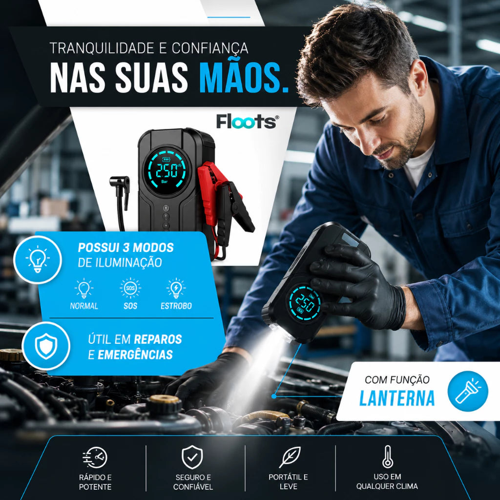 Auxiliar de Partida com Compressor de Ar 4 em 1 com PowerBank 8000mAh - Well Tools®