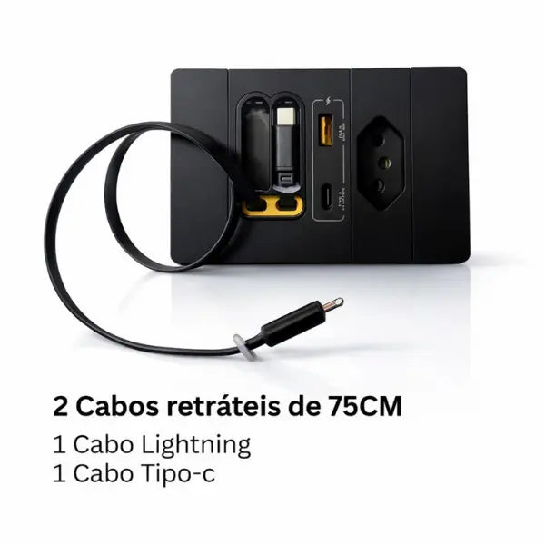 Tomada Inteligente — tomada, USB, USB-C e 2 cabos retráteis numa peça só - Well Tools®