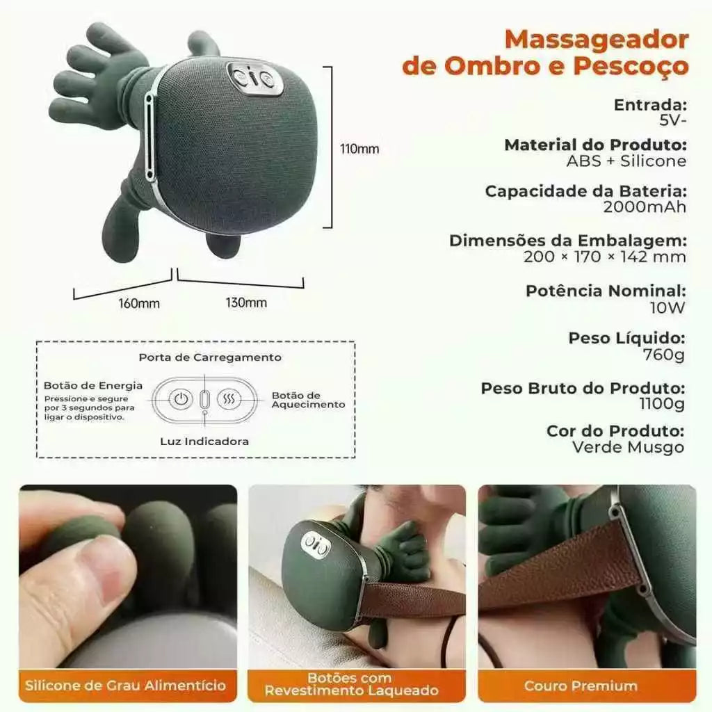Massageador Elétrico 4D para Pescoço e Ombros com Aquecimento - Well Tools®
